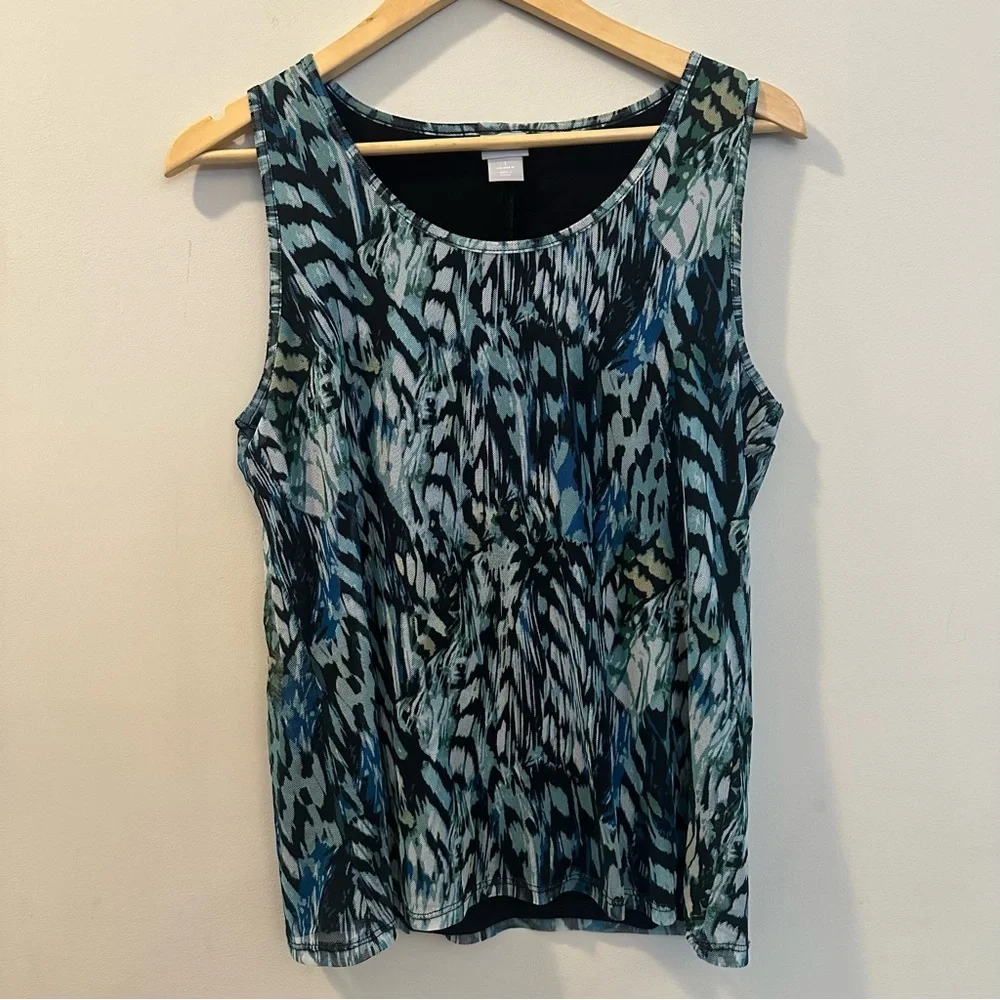 Chico’s Leaf-Print Mesh Cardigan and Matching Tank Set Size Medium Open Front